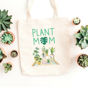 Canvas Tote Bag Plant Mom 100% Cotton Plant Design Boho Eco Friendly Trendy Plant Lady Zero Waste Market Shopping Bag