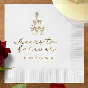Personalized Wedding Cocktail Foil Napkins,Cheers to Forever Napkins, Rehearsal Dinner Cocktail Napkins, Foil Bridal Cocktail Napkins