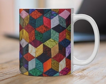 Quilt Coffee Mug - Printed Coffee Mug - Vintage Quilt - Ceramic Coffee Cup - Quilting Sewing Mug - Unique Coffee Cup - Coffee Lover Mug