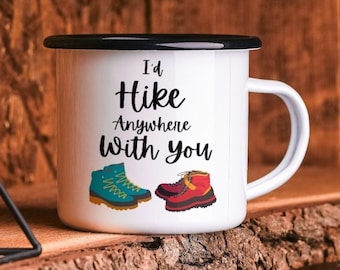 Hiking Camp Mug, Gift for Hiker, Enamel Hiking Mug, Hiker Gift for Girlfriend or Boyfriend, Climbing Camp Mug, Enamel Camping Mug