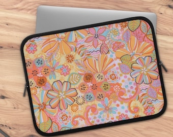 Floral Laptop Sleeve Boho Floral Print, Flower Power Neoprene Water-Resistant Computer Case Notebook, Tablet, MacBook Pro, Air, Chromebook