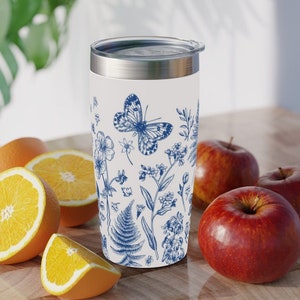 Blue Butterly Garden Ringneck Tumbler Stainless Steel Mother&#39;s Day Gift, Birthday Insulated Polar Camel Stainless Steel Tumbler , 20oz