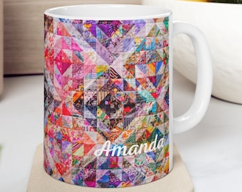 Quilting Vintage Ceramic Mug Traditional American Quilt Design Sewing Gift for Quilters Enthusiast Holiday Birthday