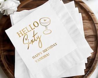 Servilletas de cóctel de papel de aluminio personalizadas para cumpleaños, servilletas de cumpleaños personalizadas para hitos, papel de aluminio para 30, 40, 50, 60 y 70 cumpleaños, Espresso Martini.