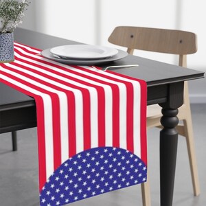 Patriot Table Runner Stars & Stripes American Flag, 4th of July Picnic Table, Kitchen and Dining Tabletop Decor 16&quot;x 90&quot; in.