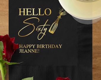 Servilletas de cumpleaños número sesenta, servilletas de cumpleaños importantes, servilletas de cóctel de aluminio personalizadas, servilletas para fiesta de feliz cumpleaños número 60, almuerzo de cumpleaños