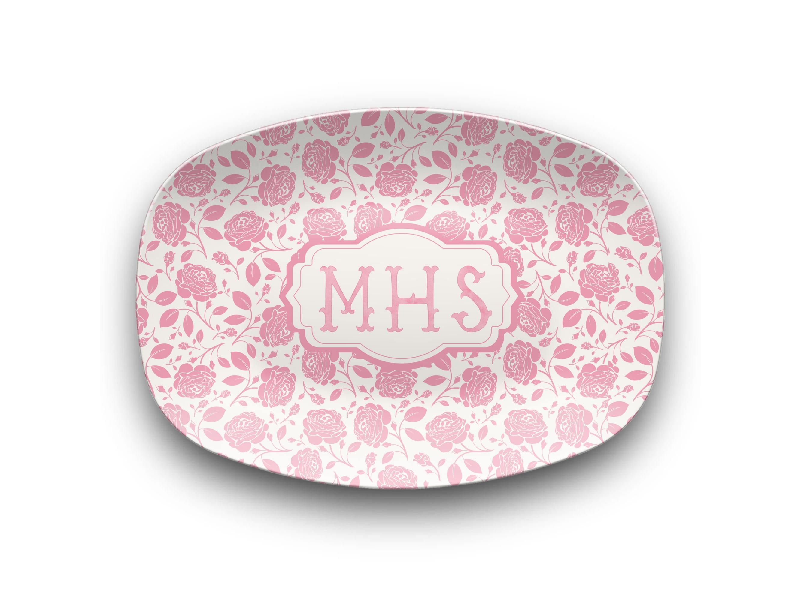 Personalized  Pink Rose Toile Platter, Custom Monogram Chinoiserie Plate, Grandmillennial Style, French Country Toile Plate, Preppy Decor