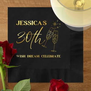 Personalized Birth Month Flower Cocktail Napkins, Foil Birthday Cocktail Napkins, Birthday Luncheon Napkins, Perfect Party Decor
