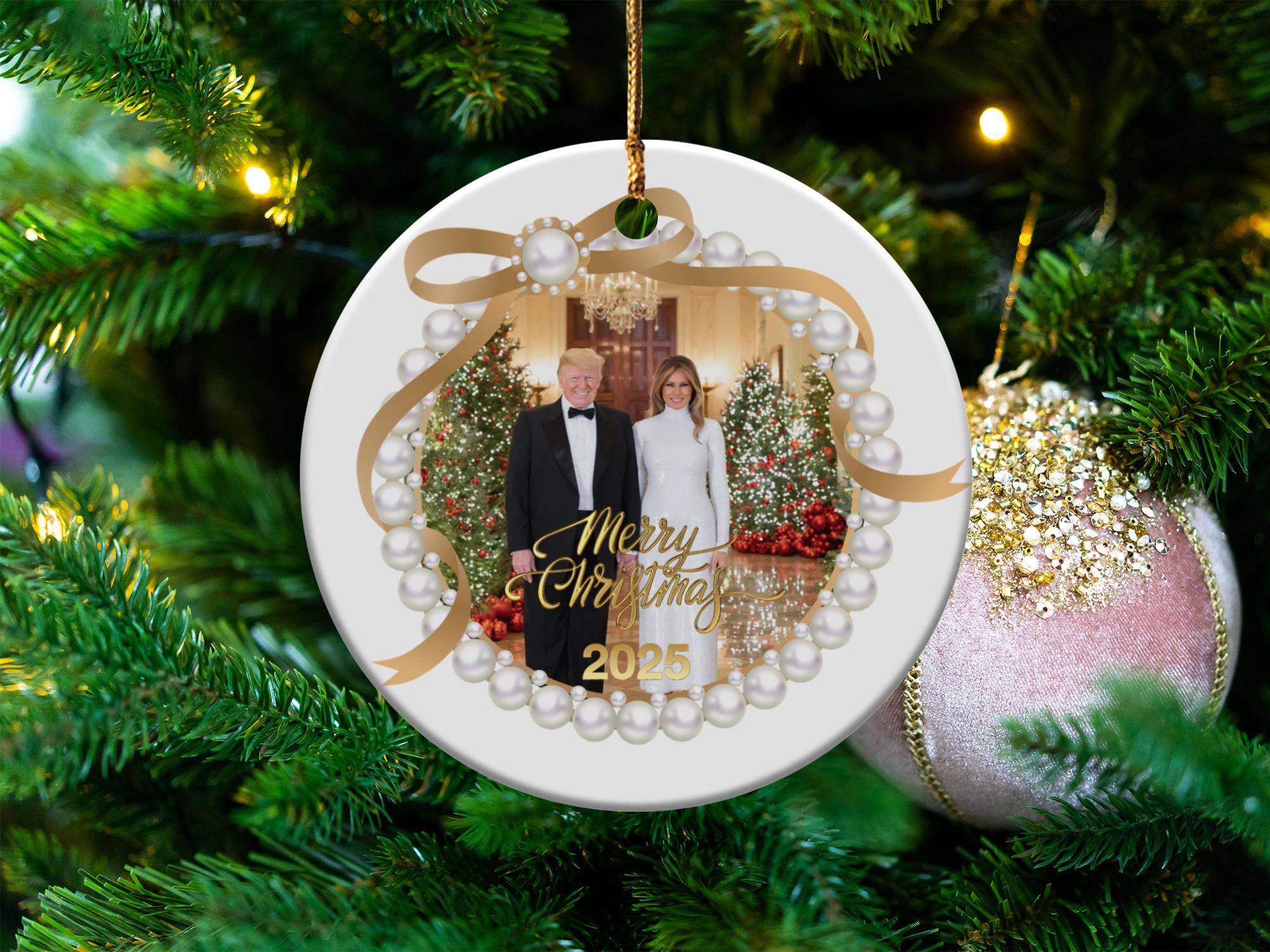 Commemorative President Trump and First Lady Melania Ornament, 2025 Trump Portrait Ornament, Trump Christmas Ornament Pearl Decorative Frame - Etsy