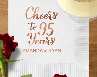 Personalized Cheers to 95 Years Foil Cocktail Napkins, Cheers 95th Birthday Napkins, Custom Birthday Napkins Custom 95th Anniversary Napkins