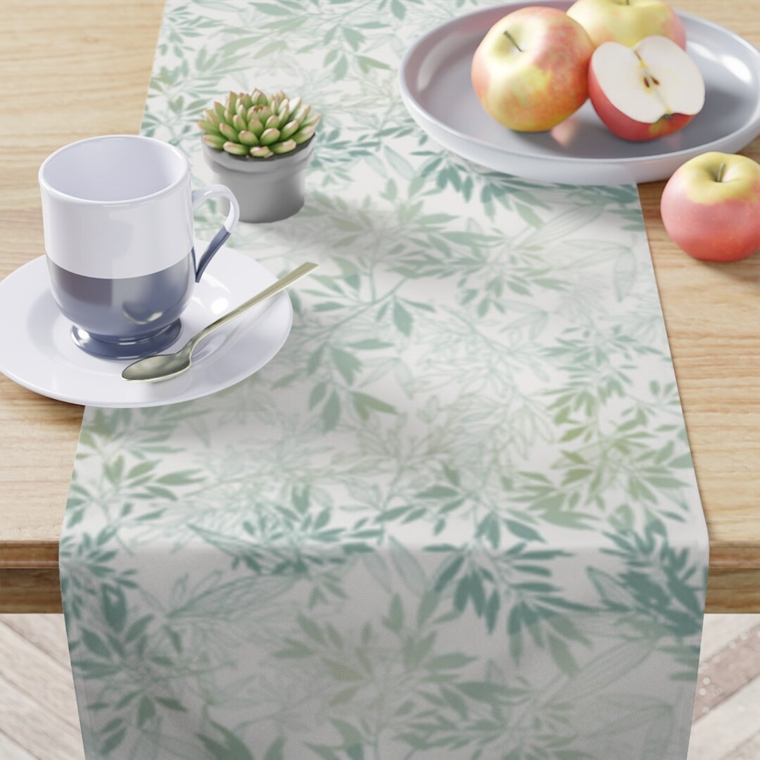 Sage Green Summer Leaves Table Runner for Entertaining, Housewarming