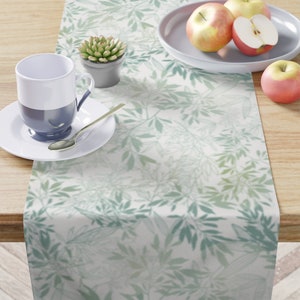 Sage Green Summer Leaves Table Runner for Entertaining, Housewarming, Kitchen & Dining Tabletop Decor 16"x 90" in.  PPTR00052