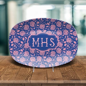 Gepersonaliseerde marineroze toile-schaal, chinoiserie-bord met aangepast monogram, Grandmillennial-stijl, Franse landelijke toile-schaal, preppy schotel