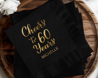 Servilletas de cóctel personalizadas "Cheers to 60 Years", servilletas de cumpleaños "Cheers", servilletas de cumpleaños personalizadas, servilletas de aniversario personalizadas "60th Anniversary".