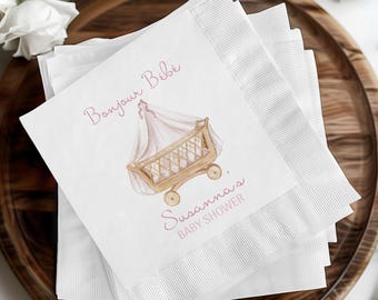 Babyparty personalisierte Getränkeservietten, individuelles Partydekor, Bonjour Bébé-Servietten, elegante Babypartyservietten, einzigartiges Babypartydekor