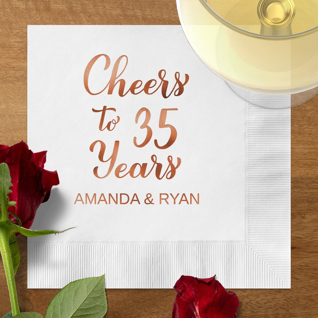 Personalized Cheers to 35 Years Foil Cocktail Napkins, Cheers Birthday ...