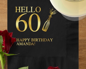 Servilletas de cumpleaños número 60, servilletas para fiesta de feliz cumpleaños, servilletas para celebrar el 60.º cumpleaños, servilletas para cócteles de cumpleaños importantes, cumpleaños