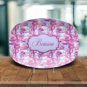 Gepersonaliseerde toile-schaal, chinoiseriebord met aangepaste naam, Grandmillennial preppy stijl, Frans landelijk toilebord, elegant huisaccent