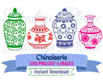 Chinoiserie Colorful Digital Files SVG/PNG/DXF Instant Download Cuttable Designs Silhouette Cameo and Cricut