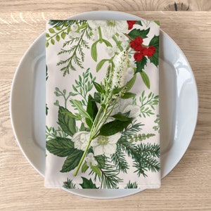 Cloth Napkins Set of 4 Winter Holly White Blossoms Dinner Napkins for Christmas Holiday Entertaining, Housewarming & Tabletop Decor