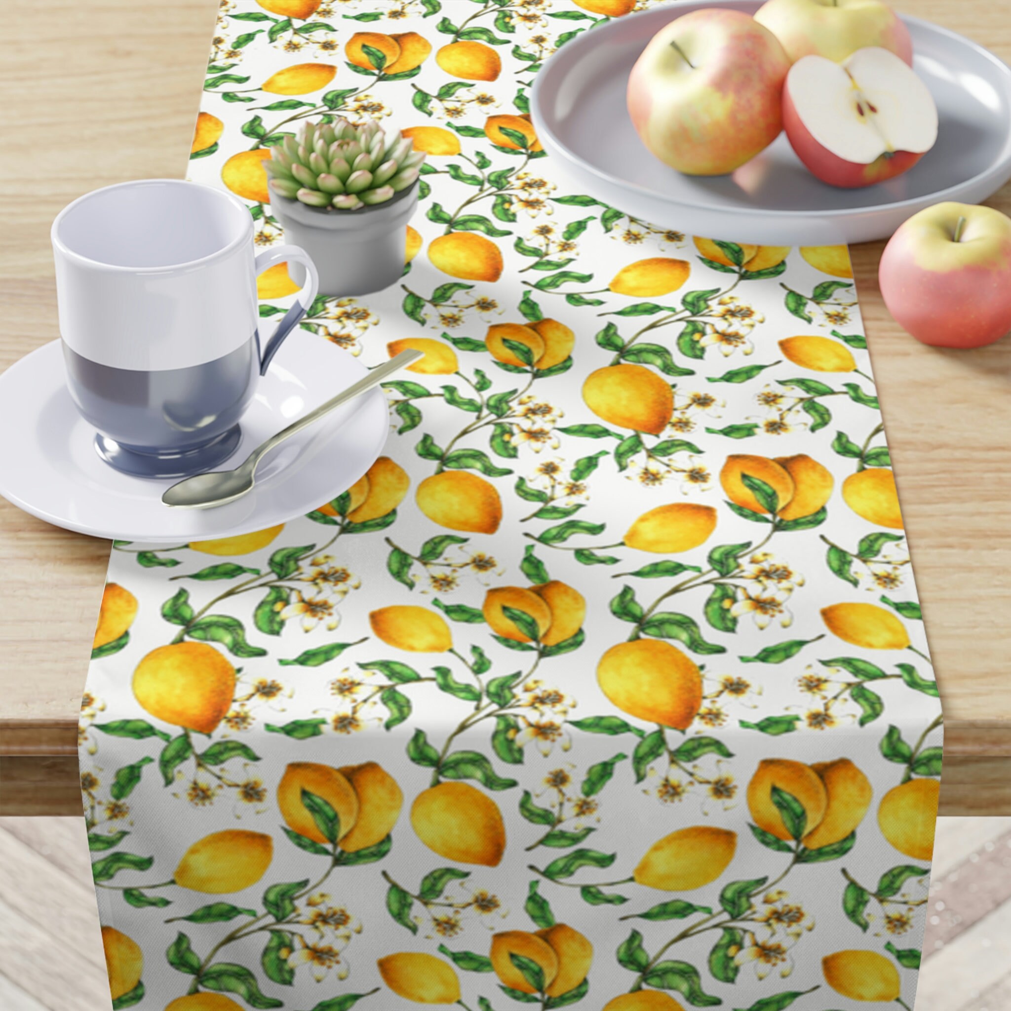 Rustic Lemon Table Runner Lemons & Blossoms Runner Spring Etsy