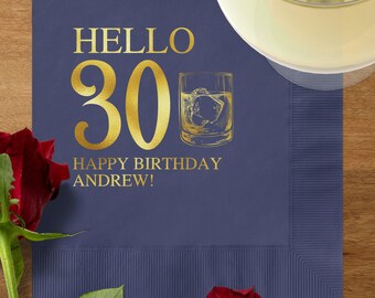 Hello 30 Happy Birthday Servietten, 30. Geburtstag Party Servietten, Prost auf 30 Jahre, Cocktail Servietten zum Geburtstag, Geburtstags Mittagessen