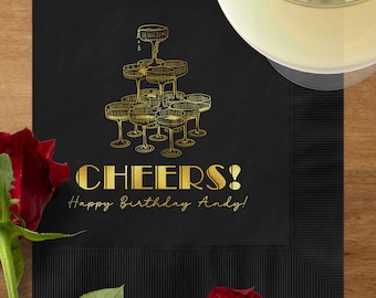 Art deco cocktailservetten, gepersonaliseerde champagne Belle Coupe cocktailservetten, verjaardag folie cocktailservetten, elegante deco themafeest