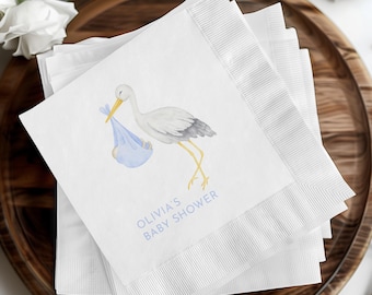 Baby Shower Personalized Beverage Napkins, Custom Party Decor, Baby Shower Napkins, Stork Baby Shower Decor, Custom Napkins Baby Theme