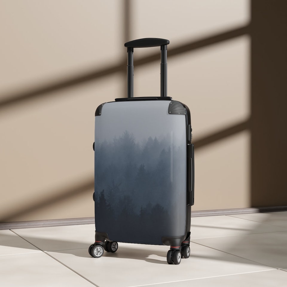 Discover Misty Pines Ombre Forest Landscape Cabin Suitcase