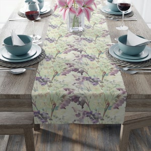 Sage Green Floral Table Runner, Sage Purple Watercolor Table Runner, Spring Table Runner, Housewarming Gift, Wedding Decor  (Cotton,Poly)