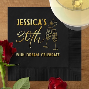 Custom Foil 30th Birthday Napkins, Milestone Birthday Cocktail Napkins, Personalized Beverage Napkins, 30th Birthday Party Art Deco Decor