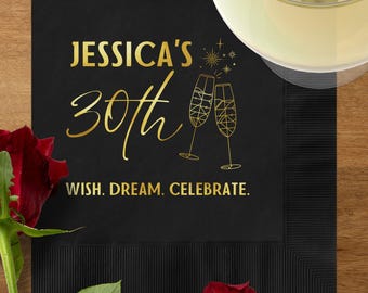 Custom Foil 30th Birthday Napkins, Milestone Birthday Cocktail Napkins, Personalized Beverage Napkins, 30th Birthday Party Art Deco Decor