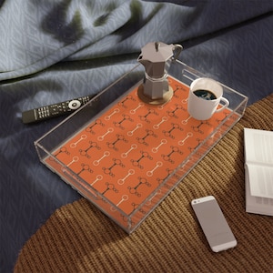 Luxury Acrylic Handled Serving Tray Orange Equestrian Horse Bridle Design Coffee Table Tray Charcuterie and Cheese Tray 11" x 17" in.