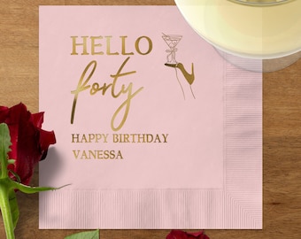 Personalized Birthday Foil Cocktail Napkins, Custom Milestone Birthday Napkins, 30th, 40th, 50th, 60th, 70th Birthday Foil, Martini Napkins