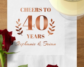 Personalized Cheers to 40 Years Foil Cocktail Napkins, Cheers 40th Birthday Napkins, Custom Birthday Napkins Custom 40th Anniversary Napkins