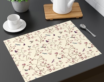 Schmetterling & Libelle Tischset Sets Blumenmuster 100% Baumwolle Tischset Unterhaltende Küche und Elegantes Esszimmer 18 "x 14" Zoll. Set von 2,4, 6,8