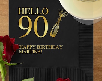 Hello 90 Happy Birthday Napkins, 90th Birthday Celebration Napkins, Milestone Birthday Cocktail Napkins, Birthday Luncheon Napkins