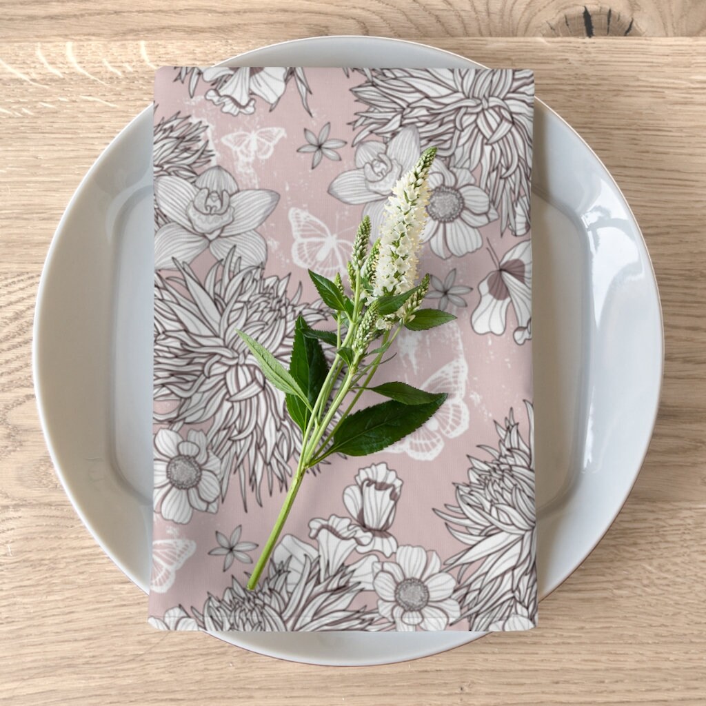 Cloth Napkins Set of 4 Dusty Rose Floral Butterfly Dinner Napkins Boho Style for Entertaining Housewarming Tabletop Decor 19