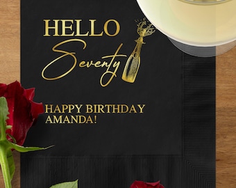 Hello Seventy Napkins, 70th Birthday Party Decor, Hello 70 Birthday Napkins, Milestone Birthday Cocktail Napkins, Birthday Luncheon Napkins