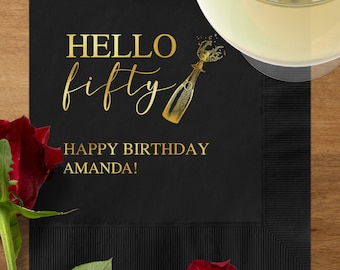 Hello Fifty Birthday Napkins, 50th Birthday Party Decorations, Hello Fifty Party Supplies, Milestone Birthday Cocktail Napkins, Birthday