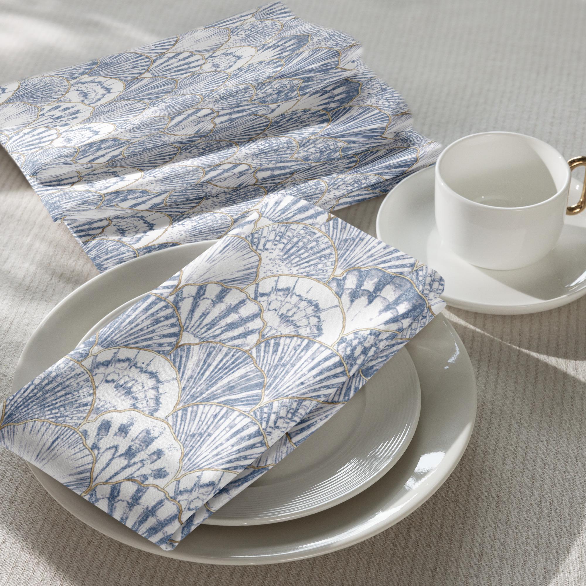Shell Paper Napkins Vintage Seashell Cloth Napkins Blue Coastal Dinner Napkins Set of 4 ...