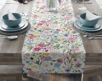Runner da tavolo floreale, runner da giardino inglese, decorazioni da tavolo primaverili per addio al nubilato floreale, tovaglia da matrimonio floreale (cotone, poliestere)