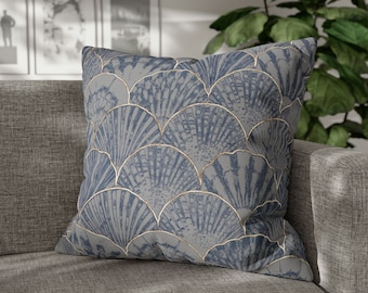 Seashell Throw Pillow Cover, Vintage Seashell Pillow Cover, Blue Oyster, Coastal Cushion Covers, Coastal Decor, Beach House, Accent Pillow