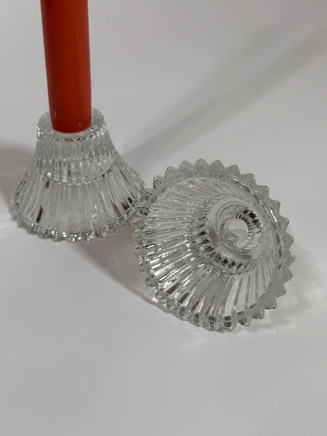 Vintage Clear Glass Candlestick Holders Set of 2 Candlestick Etsy