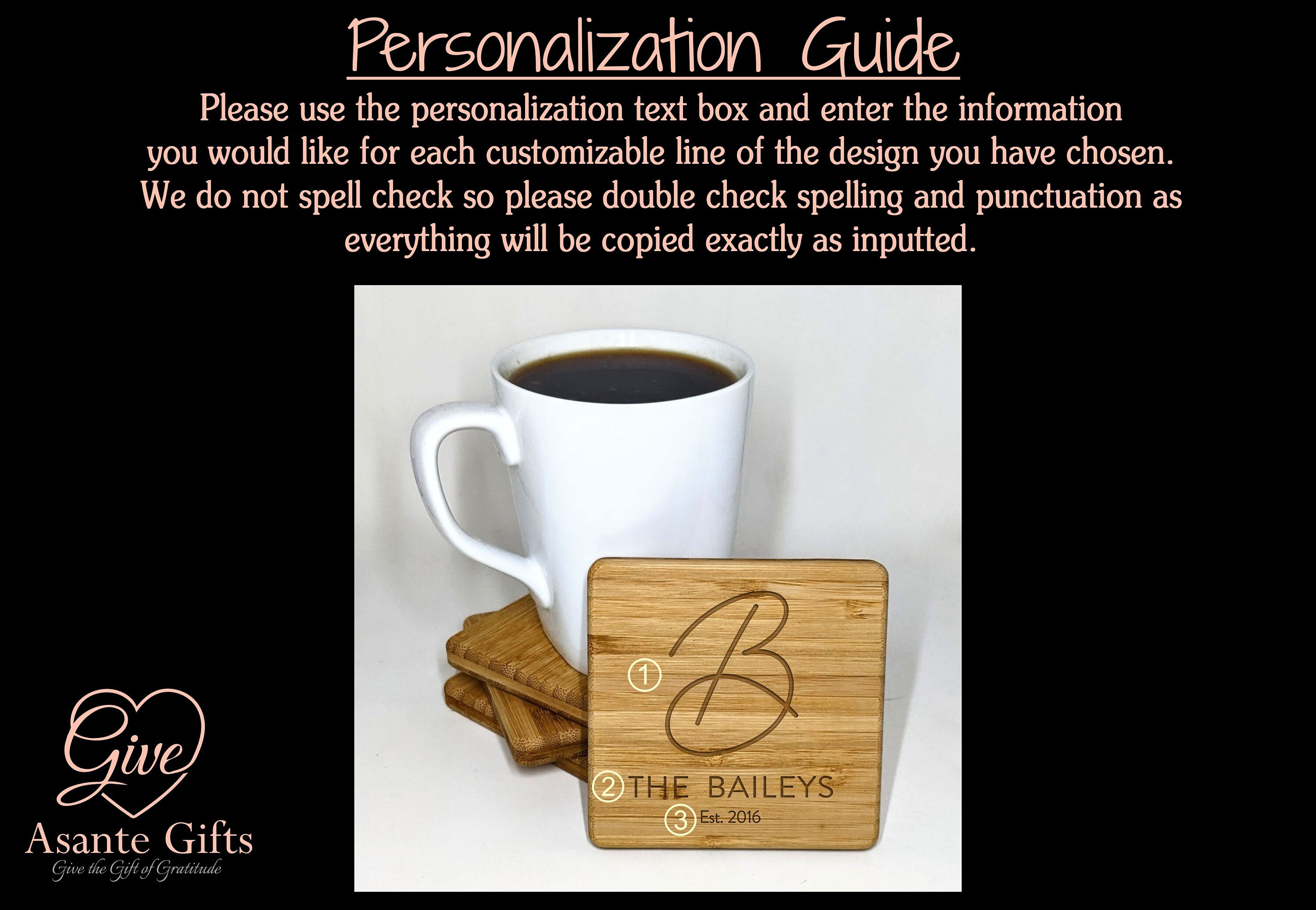 Set of 4 Personalized Drink Coasters Wedding Gift Engraved Etsy