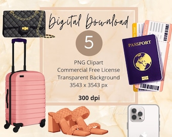 Travel Essential Vacation ClipArt|PNG|Digital Stickers|Woman Clipart|Fashion Illustration|Travel Blogger|for Personal and Commercial Use|