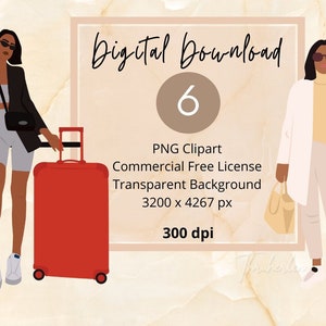Podróż Lotnisko Moda Kobiety ClipArt|PNG|Naklejki cyfrowe|Kobieta Clipart|Ilustracja mody|Bloger podróżniczy|do użytku osobistego i komercyjnego|