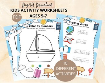 Pre-K + Kindergarten Kids Learning Worksheets | 10 Pages |  | Activity Bundle | PDF | Tracing | Color by Number | Mazes | Matches