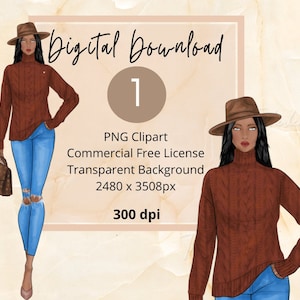 Kobieta w całej brązowej sukience |Clipart lotniska podróżniczego|PNG|Naklejki cyfrowe|Ilustracja modowa|Bloger podróżniczy|do użytku osobistego i komercyjnego|