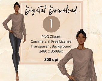 Beautiful Black Woman| Black Girl ClipArt| Black Woman Digital Stickers| Fashion Planner Sticker Illustration| African American Fashion PNG
